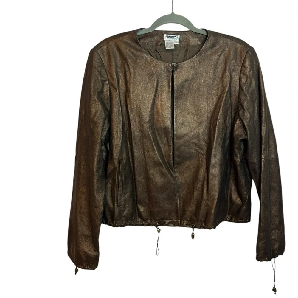 Worth Petite Metallic Brown Leather Jacket